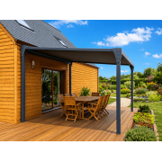Pergola toile enroulable autoportée maison bois 4x4 gris anthracite