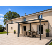 Pergola toile enroulable autoportée maison bois 4x4 gris anthracite