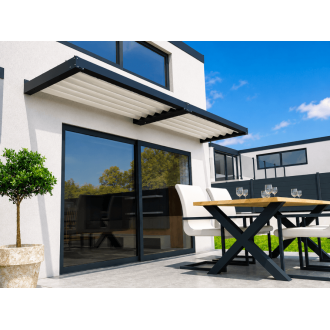  Brise Soleil Horizontal Lames Orientables Bioclimatique Gris Anthracite 7016 Lames Fixes Blanc 9010