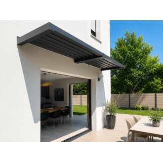  Brise Soleil Horizontal Lames Orientables Bioclimatique Gris Anthracite 7016 Lames Fixes Blanc 9010