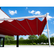 Pergola toile rétractable manuelle blanche toile rouge
