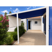  	Store banne sur pieds déportés avec lambrequin enroulable micro-perforé blanc M006 manuel