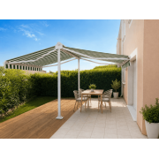 Store double pente toile rayée blanc/vert  