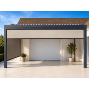 Store ZIP 5m Manuel Toile Micro-Perforée SWKZ M719 Taupe sur Pergola Bioclimatique