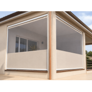  	Stores ZIP Electriques Somfy 2.5x3.6m Toile Cristal Transparent + Micro-Perforée M711 Champagne Dickson