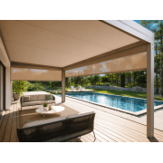 Pergola Aluminium Toit Plat Panneaux Sandwich 62mm Adossée 6x4m avec Stores Verticaux