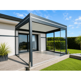 Pergola Aluminium Toit Plat Panneaux Sandwich 62mm Adossée 6x5m