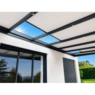 Pergola Aluminium Toit Plat Panneaux Sandwich 16mm Adossée 6x5m