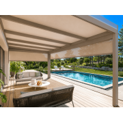 Pergola Aluminium Toit Plat Panneaux Sandwich 16mm Adossée 6x4m avec Stores Verticaux