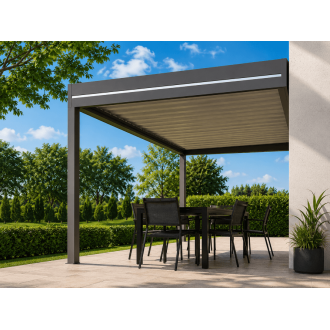 Pergola Aluminium Toit Plat Bac Acier OBX Adossée 5.8x4m