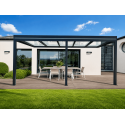 Pergola Aluminium Toit Plat en Verre Feuilleté (Transparent ou Opale) OBX Adossée Sur Mesure