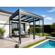 Pergola Aluminium Adossée Toit Plat en Verre 5x3m