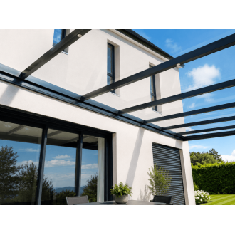 Pergola Aluminium Adossée Toit Plat en Verre Feuilleté 6x3m