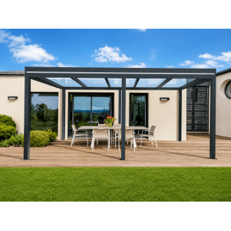 Pergola Aluminium Autoportée Toit Plat en Verre Feuilleté 6x3m