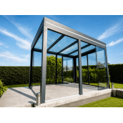 Pergola Aluminium Autoportée Toit Plat en Verre 5x3m