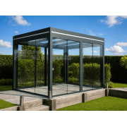 Pergola Autoportée 6 Poteaux Toit en Verre Feuilleté