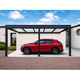 Carport Aluminium Adossé Toit Plat en Verre Feuilleté 6x3m