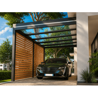 Carport Aluminium Adossé Toit Plat en Verre Feuilleté 6x3m
