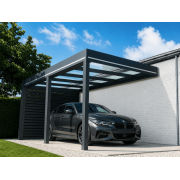 Carport Aluminium Adossé Toit en Verre Feuilleté 3 Poteaux