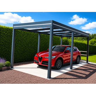 Carport Aluminium Autoporté Toit Plat en Verre Feuilleté 6x3m