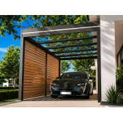 Carport Aluminium Autoporté Toit Plat en Verre avec claustra brise-vue
