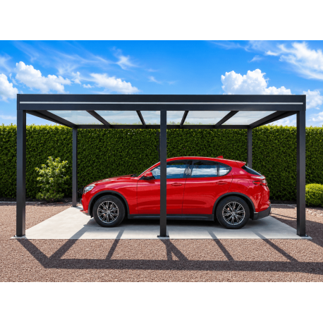 Carport Aluminium Autoporté Toit Plat en Verre Feuilleté 6x3m