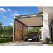 Carport Aluminium Adossé Toit Panneaux Sandwich 62mm avec Option Brise Vue
