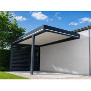 Carport Aluminium Poteau Déporté Toit Plat Panneaux Sandwich 62mm Adossé 6x4m