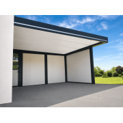 Carport Aluminium Toit Plat Panneaux Sandwich 62mm Adossé Poteau Déporté avec Claustras Pleins Panneaux Sandwich