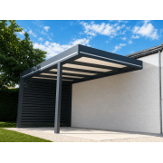 Carport Aluminium Poteau Déporté Toit Plat Panneaux Sandwich 16mm Adossé 6x4m