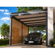 Carport Alu Toit Plat Panneaux Sandwich 16mm Autoporté avec Claustras Lames Horizontales