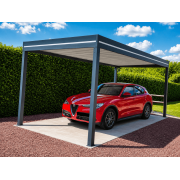 Carport 4 Poteaux 5.8m Aluminium OBX Toit Plat Bac Acier Gris Anthracite
