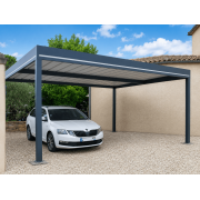 Carport Aluminium OBX Toit Plat Bac Acier 4 Poteaux 5x5.81m Gris Anthracite RAL 7016