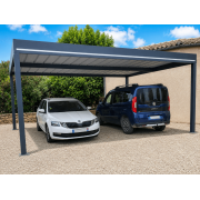 Carport Aluminium OBX Toit Plat Bac Acier 2 Voitures 4 Poteaux 5x5.81m