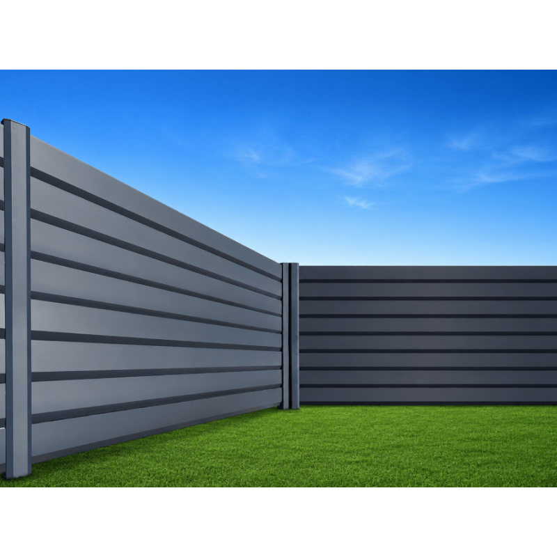 Clôture Aluminium Persiennée Lames 137x20mm Sans Vis à Vis Extérieur à Sceller Sur Mesure