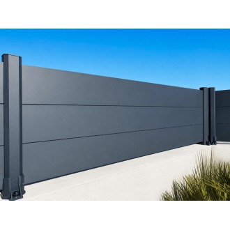 Clôture Aluminium Pleine Lames 150x20mm à Visser sur Muret ou Applique (à l'Anglaise) Sur Mesure