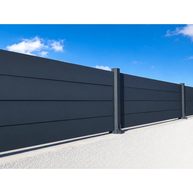 Clôture Aluminium Pleine Lames 100x20mm à Visser sur Muret ou Applique (à l'Anglaise) Sur Mesure