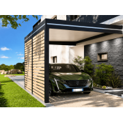  	Claustra Fixe sur Carport Adossé Brise-Vue Lames Horizontales Effet Bois