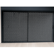 Claustra Gris Anthracite sur Pergola Coulissant 2 Vantaux Tôle Perforée Bulles