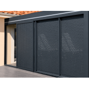 Claustra sur Pergola Coulissant 4 Vantaux Tôle Perforée Ellipses