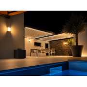 x2 pergolas bioclimatiques LED entre 3 murs 5.68x2.7m + 3.78x3.5m avec IPN (fourni par le client) pour jonction des 2 pergolas