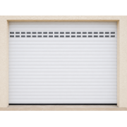 Porte de garage enroulable blanche avec 2 lames hublots
