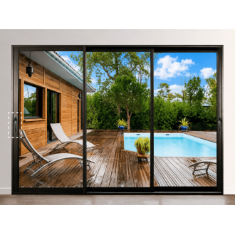 Baie Vitrée 3 Vantaux Coulissante Aluminium PROFILS SYSTÈMES (Ouvrant Principal Gauche Sens Ouverture vers la Droite) Sur Mesure