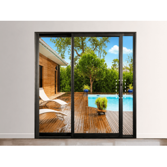 Baie Vitrée à Galandage 2 Vantaux Coulissante Aluminium PROFILS SYSTÈMES Refoulement Même Coté (gauche) Birail Sur Mesure
