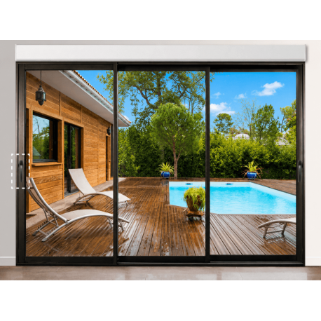 Baie Coulissante 3 vantaux ouvrant principal à gauche avec volet roulant intérieur intégré