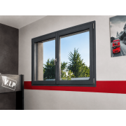 Fenêtre pvc 2 Vantaux Plaxé Gris Anthracite, Poignée Centrée, Poignée et Paumelles Alu Brossé
