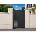 Portillon Aluminium Mélène Plein & Micro-Perforé Limonium Côté Gauche Vue Extérieure Sur Mesure