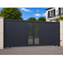 Portail Coulissant Aluminium Mélène Plein & Micro-Perforé Limonium Manuel ou Électrique (Moteur Somfy ou Nice) Sur Mesure