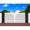 Portail Coulissant PVC Mel Lames Verticales Ajourées Manuel ou Électrique (Somfy ou Nice) Blanc, Gris, Beige ou Chêne Sur Mesure