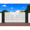 Portail Coulissant PVC Mel Droit Lames Horizontales Ajourées Manuel ou Électrique (Somfy ou Nice) Blanc, Gris, Beige Sur Mesure